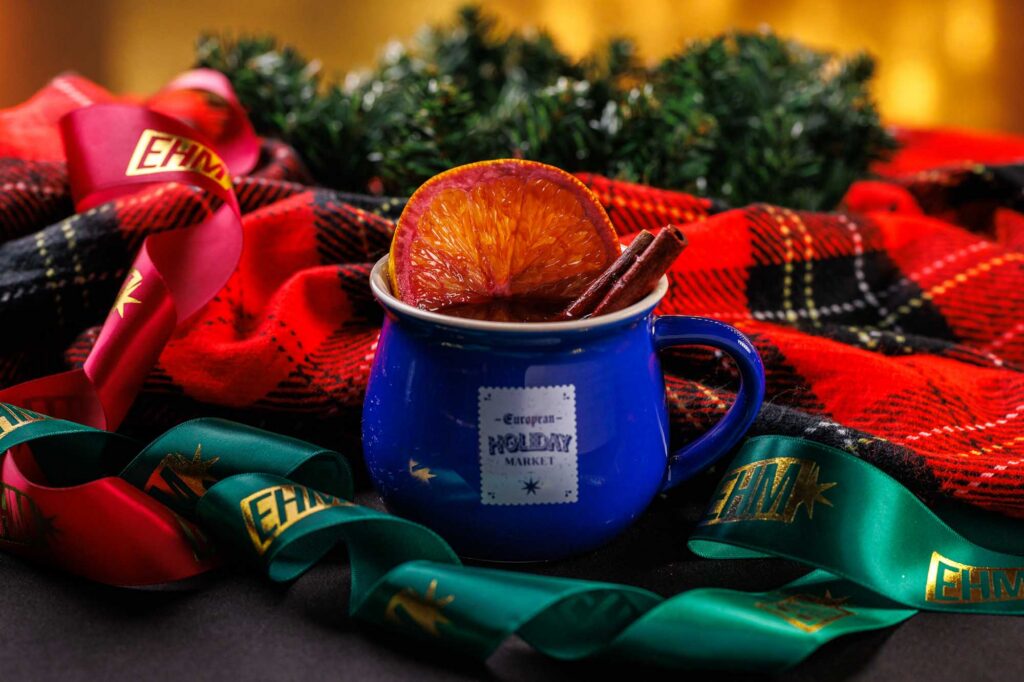 mulled drink on decorated table