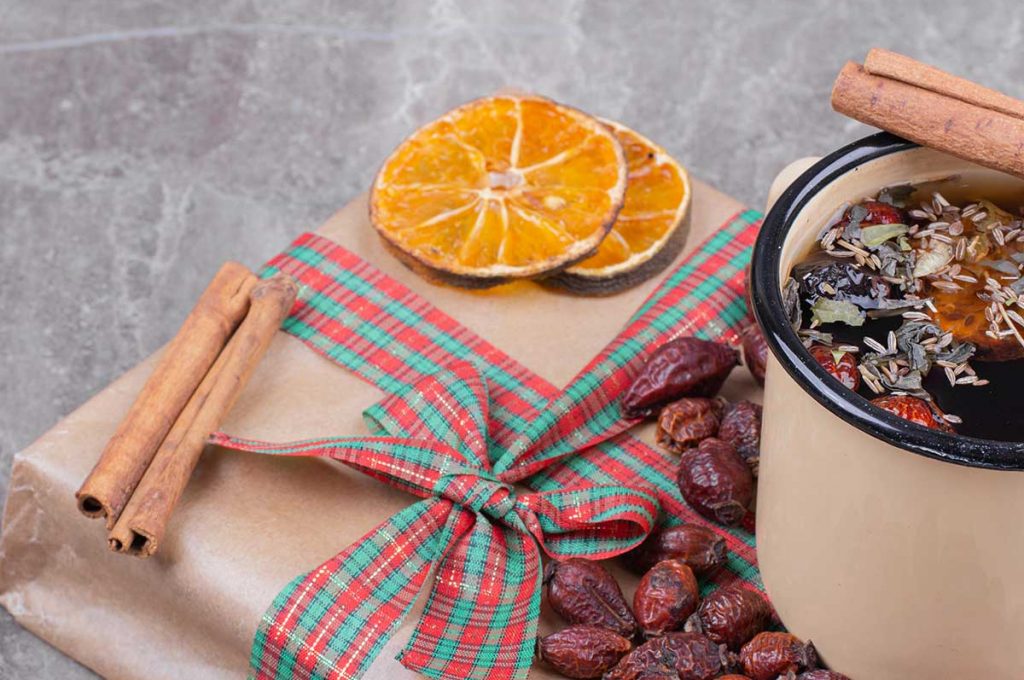 wrapped gift with pot of potpourri